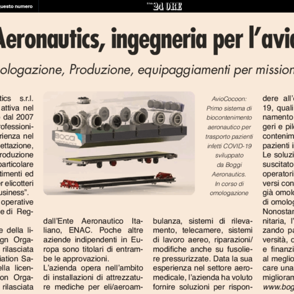 Boggi Aeronautics il sole 24 ore eccellenza aeronautica